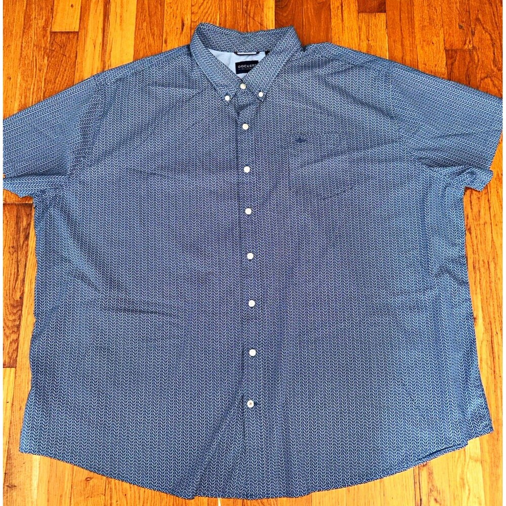Dockers Men’s 3XL Big & Tall Woven Short Sleeve Button-Up Blue Geometric